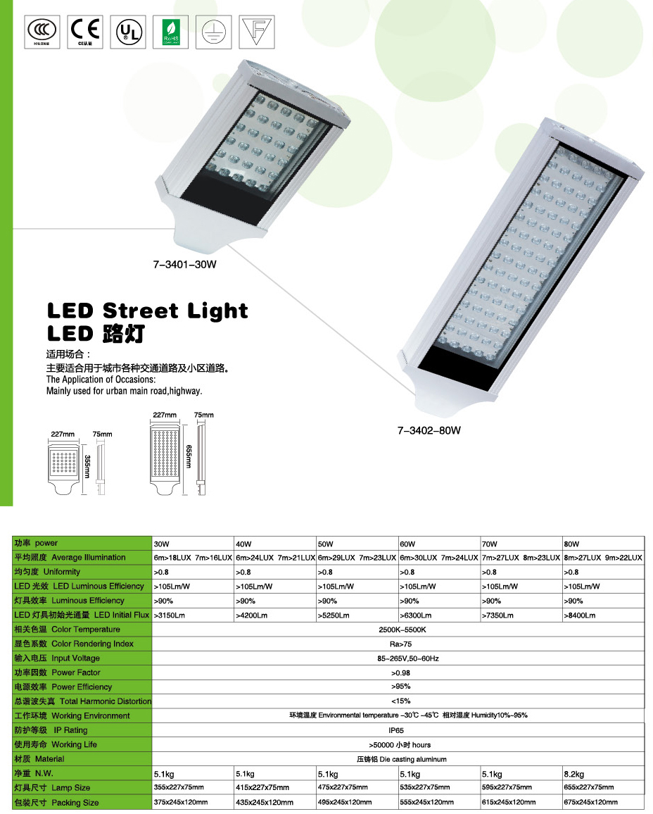 大功率led路灯头7-3401-30W-80W