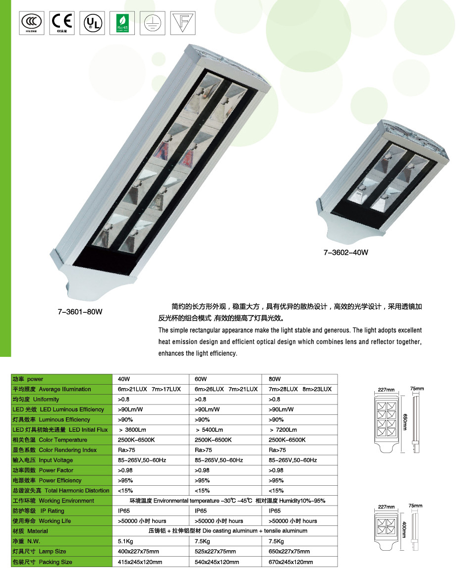 80Wled路灯头7-3601-40W